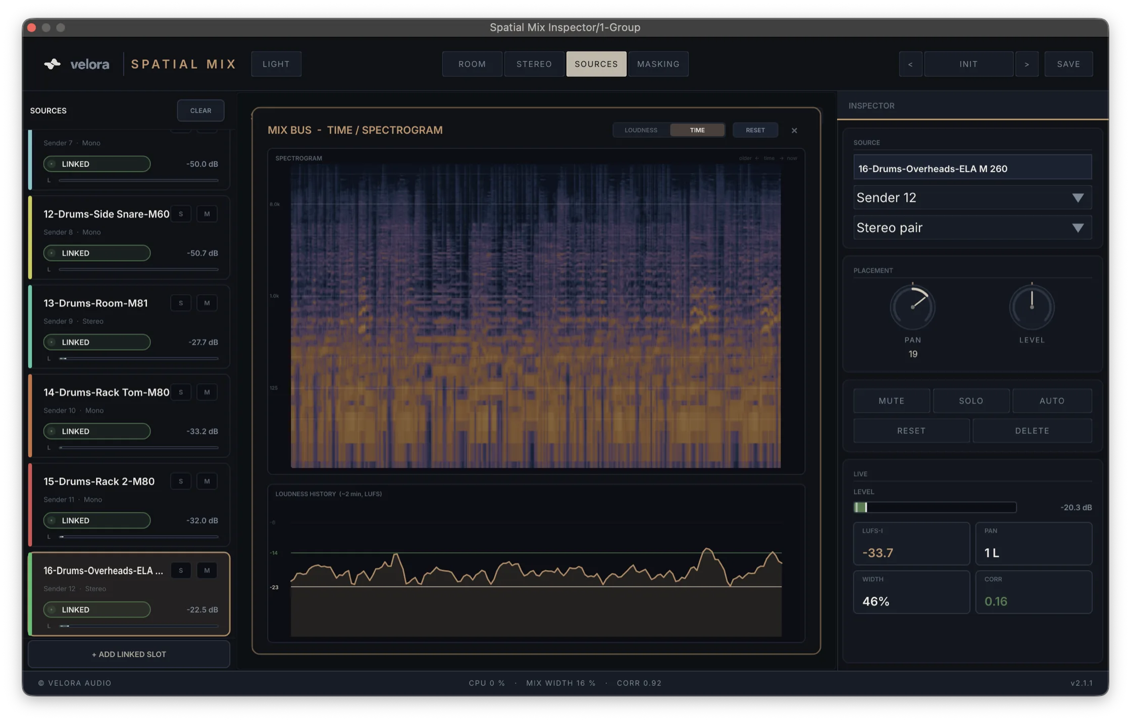 Spatial Mix Inspector — MIX BUS · loudness & spectrogram